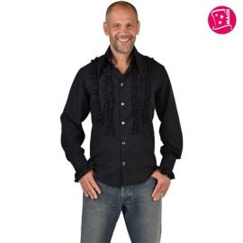 Frill Shirt Silky Black-Size Mediium