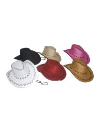 Hat-Faux Leather-Stitched-Beige