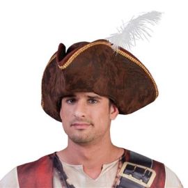 Hat-Pirate-Brn w/Feather-Soft/Padded