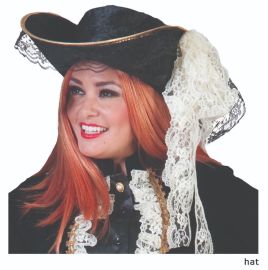 Hat-Pirate-Blk w/Wht Lace-Velvet