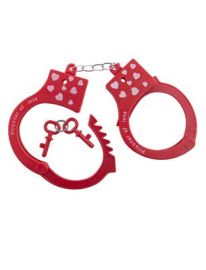 Handcuffs-Red w/Hearts-Plastic