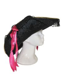 Hat-Blk w/Lace & Pink Ribbon-Velvet