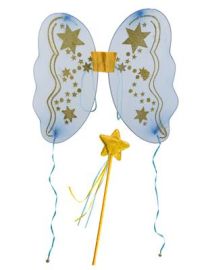 Playset-Fairy-Wings & Wand-Blu/Gld-15"