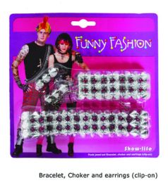 Punk-Bracelet,Choker & Earrings-(clip on)