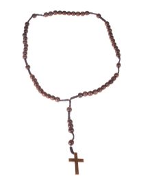 Necklace-Wood Beads w/Cross-29.5"