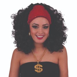 Wig-Black Curls w/Bandana