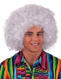 Wig-Disco Big Afro-Wht w/Slv