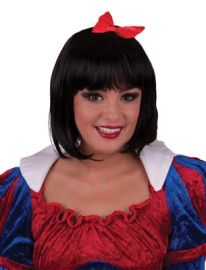 Wig-Short-Blk w/Red Bow