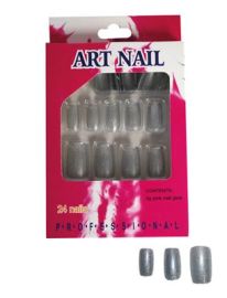 Fingernails w/Glue-Silver Glitter-24 Nails