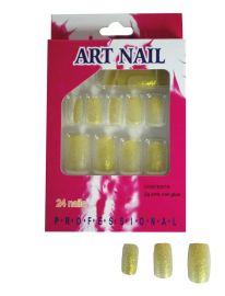 Fingernails w/Glue-Gold Glitter-24 Nails