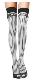 Stockings-White w/Blk Stripes-Blk Bow