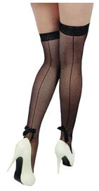Stockings-Blk Fishnet w/Line in Back-Bow at Ankle
