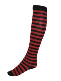 Socks-Knee High-Striped-Red/Blk-19.7"