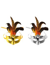 Mask-Metallic w/Feathers-Gld