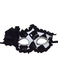 Mask-Argyle w/Flower & Feather-Black