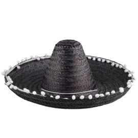 Hat-Sombrero w/Poms-19.7"-Blk