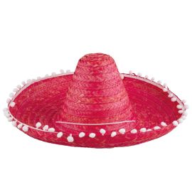 Hat-Sombrero w/Poms-19.7"-Red
