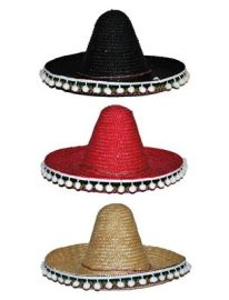 Hat-Sombrero w/Poms-23.6"-Red