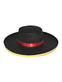 Hat-Bolero-Gld Trim/Red Band-Felt-14.6"x13.4"x3.3"