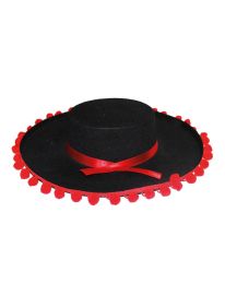 Spanish Hat w/Red Poms-Felt-14.2"x14.6"x8.7"
