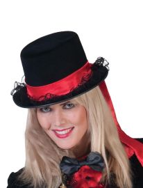 Hat-Top-Blk Lace/Red Ribbon
