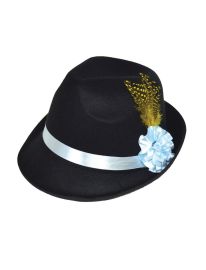 Hat-Blk w/Fern & Flower-Felt