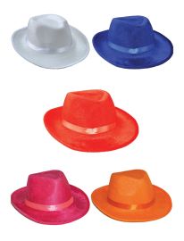 Hat-Wide Brim-Faux Velvet-Wht