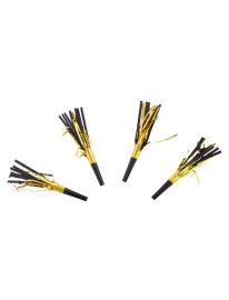 Party Horns w/Tinsel-Gold/Black-4 pcs 