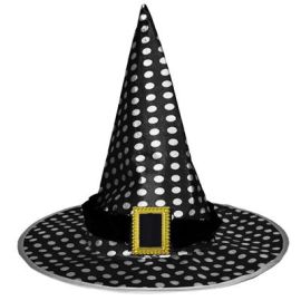 Hat-Witch-Blk w/Polka Dots-Poly Satin