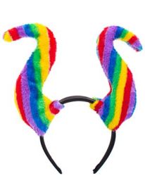 Headband w/Horns-Plush Rainbow