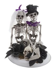 Décor-Skeleton Bride & Groom on Flowers-12"