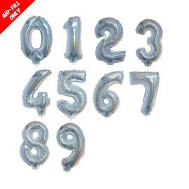 Balloon-Foil on Stick-Number 16"-Silver Holographic